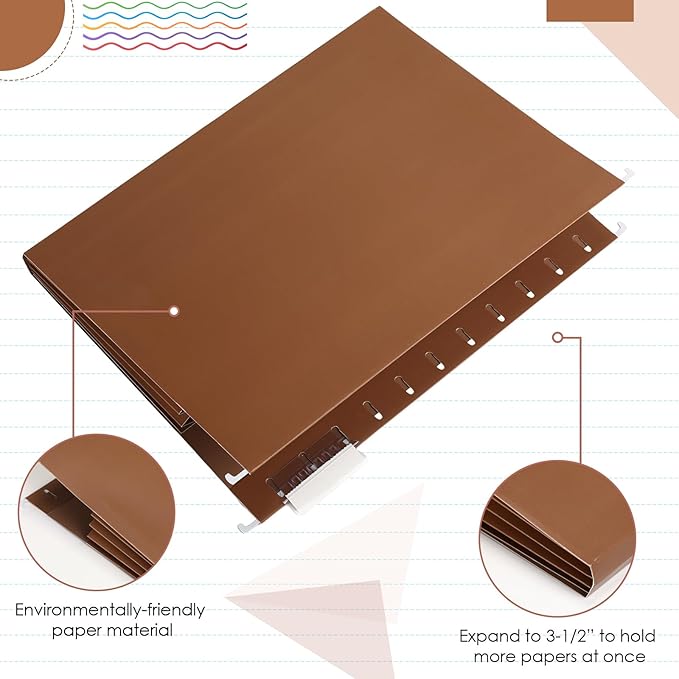 Yaomiao 24 Pack Hanging File Folders 3 Pleats Letter Size File Cabinet Folders with 1/5-Cut Adjustable Tabs Expandable Document Cabinet Colored for Home Desk Office Organization(Pastel Color)