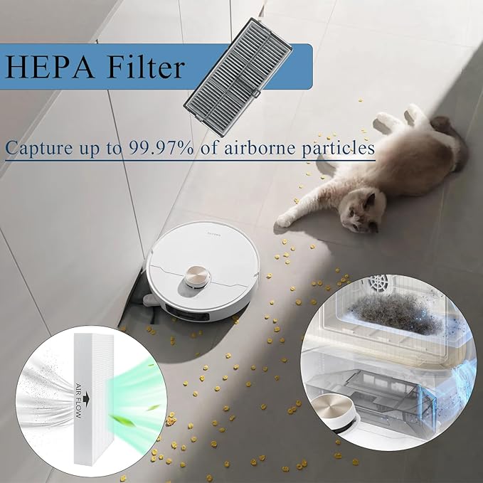 Replacement Parts for Dreame L40 Ultra/X40 Ultra Complete/X40 Ultra/X40 Master/MOVA P10 Pro Ultra/Mova P50 Pro Ultra, Accessories 1 Main Brush, 4 Dust Bags, 6 Wipe Pads, 4 HEPA Filters, 4 Side Brush