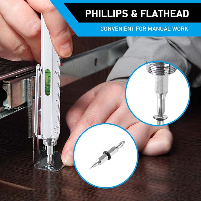 Christmas Stocking Stuffers for Men Adults, 2 Pack Multi-Tool Pen Set, 11 in 1 Multitool Pen with LED Light, Ruler, Level, Screwdriver, Stylus, Flathead, Birthday Gifts for Men, Husband, Silver