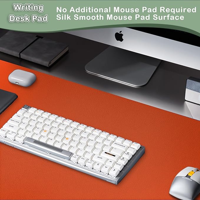 Boutilon Leather Desk Pad Protector,Non-Slip Mouse Pad,Laptop Desk Pad,Office Mouse Mat,Waterproof Leather Desk Blotter,Desk Writing Pad for Office and Home (S-Orange H,24"x 14")