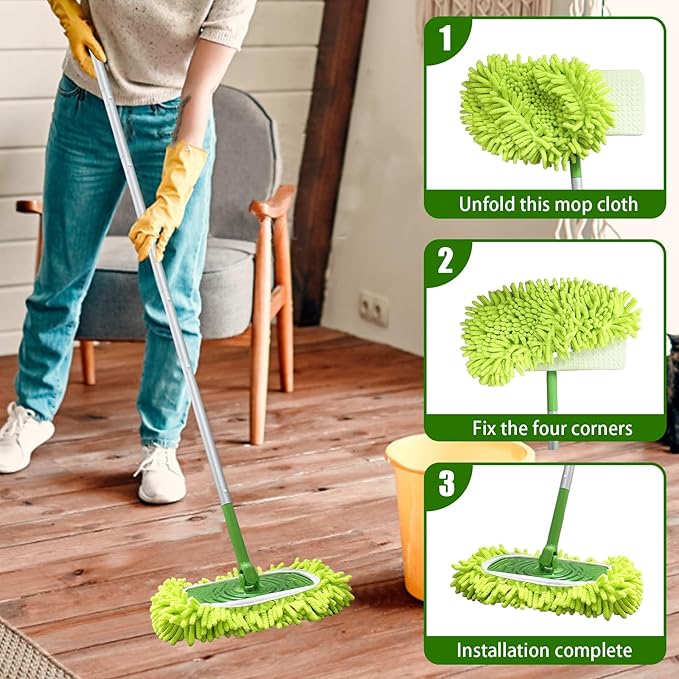 4PCS Reusable Dry Sweeping Cloths Compatible with Swiffer Sweeper Mop,Reusable Microfiber Mop Pads for Swiffer,Replacement Wet Mopping Pad Refills & Washable Dry Sweeping Cloths for Floor Cleaning