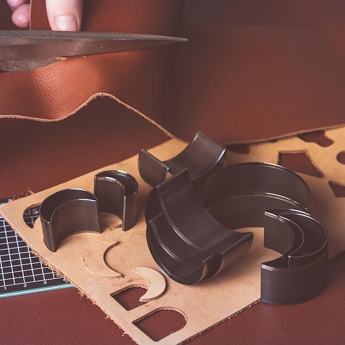 Leather Hole Cutter Tools Set, 8 Pieces Moon Shape Punch Tools 20 25 30 35 40 45 50 55mm, High Carbon Steel Leather Cutting Dies - Leather Hole Punch Tool Kit for DIY Crafts