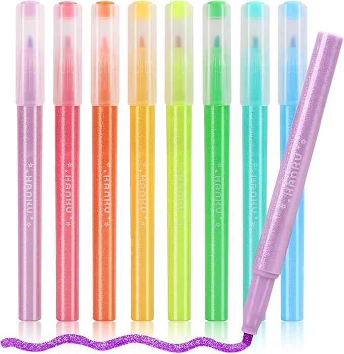 Glitter Highlighters,8Pack Metallic Colors Chisel Tip,Aesthetic Cute Highlighters Assorted Colors for School, Cute Markers for Journaling Planners Books Notes