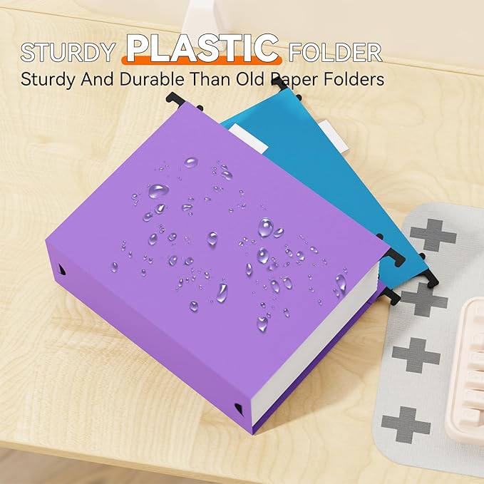 Extra Capacity Plastic Hanging File Folder Letter Size,Heavy Duty 3 inch Expansion,12 Pack Reinforced Hang Folders with Tabs,Durable Hanging Organizer for Bulky File,File Cabinet Folder,Colored