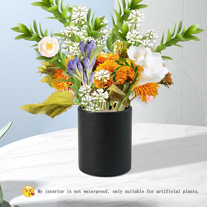 Pen Holder PU Leather Pencil Desk Stand for School/Office/Home (Black)