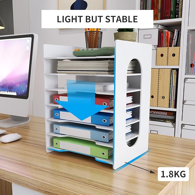 Natwind 7-Tier File Paper Organizer for Desk & Desktop - White File Holder with Mail Letter Tray & Paper Sorter for Home Office, School Classroom