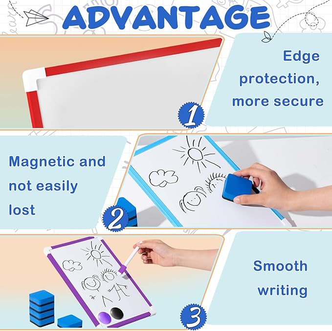 Colarr 6 Set Hanging Magnetic Dry Erase Board 8'' x 12'' Small Double Side White Board for Kid, Education Classroom Bulk, Mini Whiteboard Drawing Writing Lapboards for Student Kid to Do List Notepad