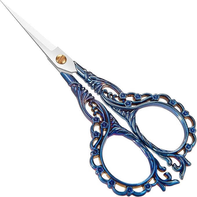 4.7 INCH Small Sewing Scissors,Embroidery Scissors With Cover,Sharp pointed tip,Travel Scissors In A Pouch,Mini Stainless Steel Crochet Scissors for Craft Art Work Color BLUE