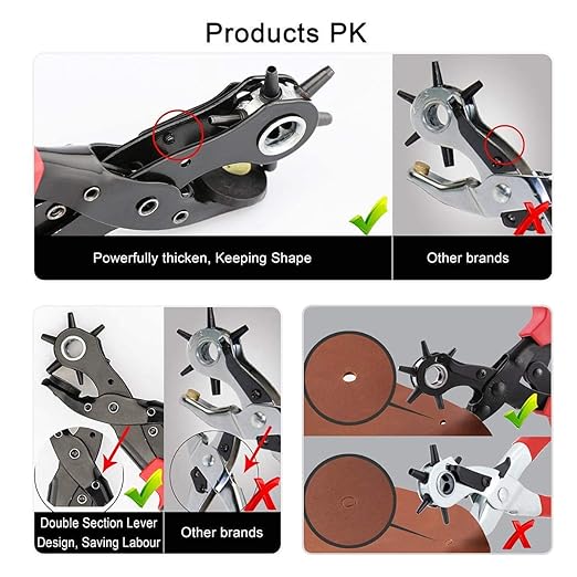 Leather Hole Punch Tool Set, Belt Hole Puncher Kit, Professional Puncher for Belt, Saddle, Dog Collars, Watch Strap, Shoe, Fabric, Paper, Craft Projects, Easily Punches Perfect Round Holes