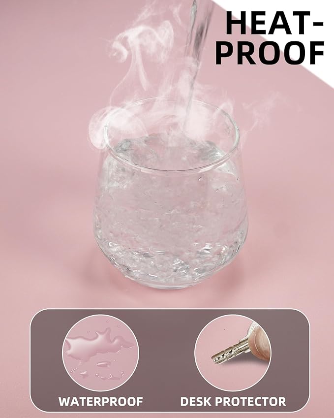 Non-Slip Desk Pad,Mouse Pad,Waterproof PVC Leather Desk Table Protector,Non-Slip PU Leather Desk Blotter, Easy Clean Laptop Desk Writing Mat for Office Work/Home/Decor(Light Pink, 24" x 13.7")