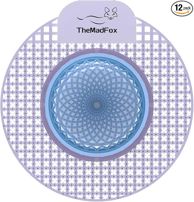 Bio-Enzymatic Urinal Screen Deodorizer (12 Pack）,Urinal Cakes with Block,Anti-Splash Urinal Screens for Men Bathroom Airport Office Mall Hotel,Long-Lasting Lavender Scent 45 Days