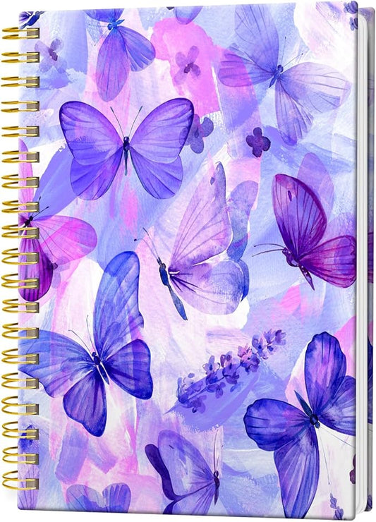 Spiral Journal Notebook, Hardcover Lined Journal for Women, Medium 6 x 8.4 in, 120 Pages Thick Paper, College Ruled Notebook for Writing, Work, Office, and School,Blue Purple Butterfly