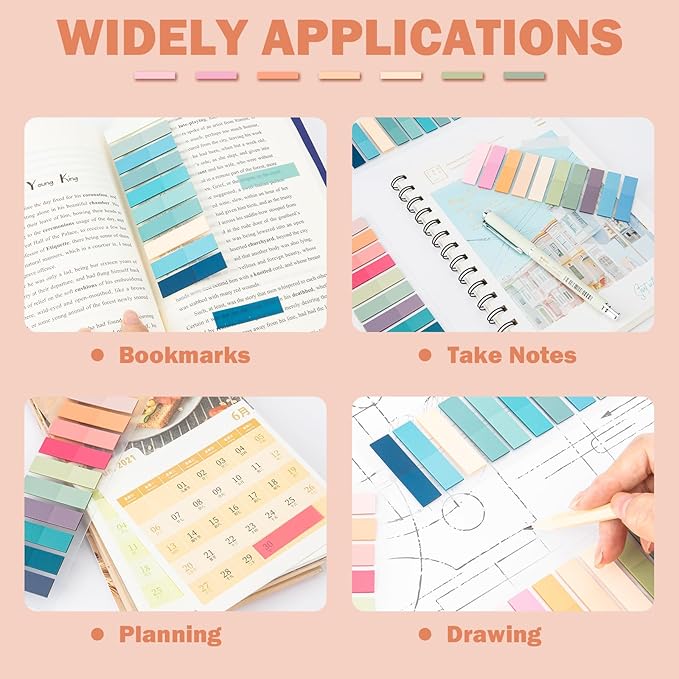 800Pcs Books Tabs for Annotating, Tabs for Notebooks, Sticky Tabs, Morandi Page Markers, Multi-Colored Writeable and Repositionable Book Flags Strip (800Pcs)
