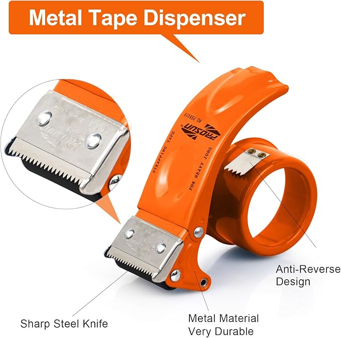 BOMEI PACK Metal Packing Tape Dispenser, 2inch Heavy Duty Handheld Heavy Tape Dispenser, 2Pcs, Orange