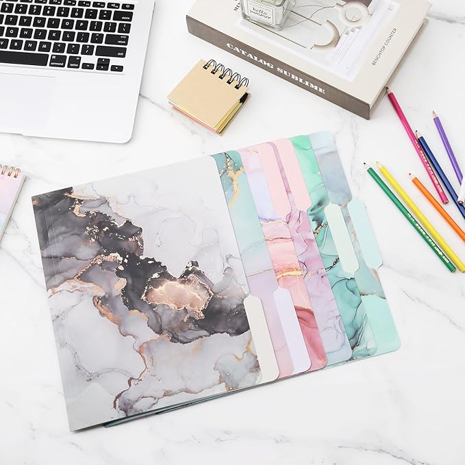 Ddaowanx Decorative File Folders Cute Colored File Folder,Letter Size File Folders for Documents,1/3-Cut Tabs,9 x 11.5 Inches,for Office,School,Home (24, Marble)