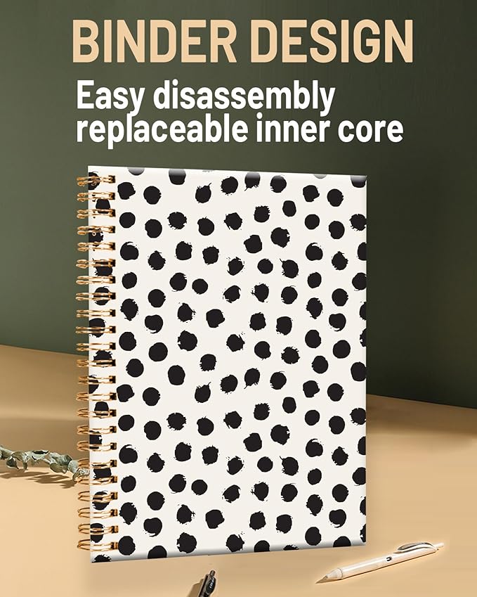 Spiral Journal Notebook for Women,A5 College Ruled Notebooks 6"x 8.4", 120 Pages Lined Journal with Premium Thick Paper,Perfect for School Office Home Gifts(Cute Polka Dot)