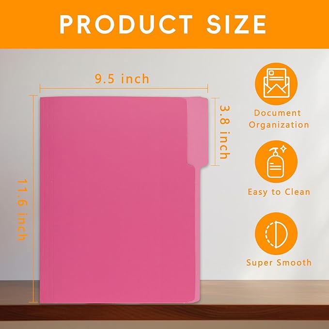 100 Packs File Folder,1/3-Cut Tabs,File Folders Letter Size,8.5x11 Pink File Folders for Office,School and Home,Organizer Documents