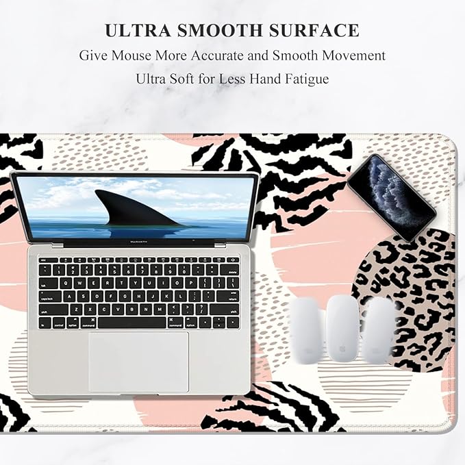 Auhoahsil Large Mouse Pad, XXL Gaming Mousepad, Desk Mat for Desktop, Thick Rubber, Big & Long Size, Stitched Edges, Full Desk Pad for Laptop & Computer, Extended 35.4 x 15.7 in, Pink Dots Leopard