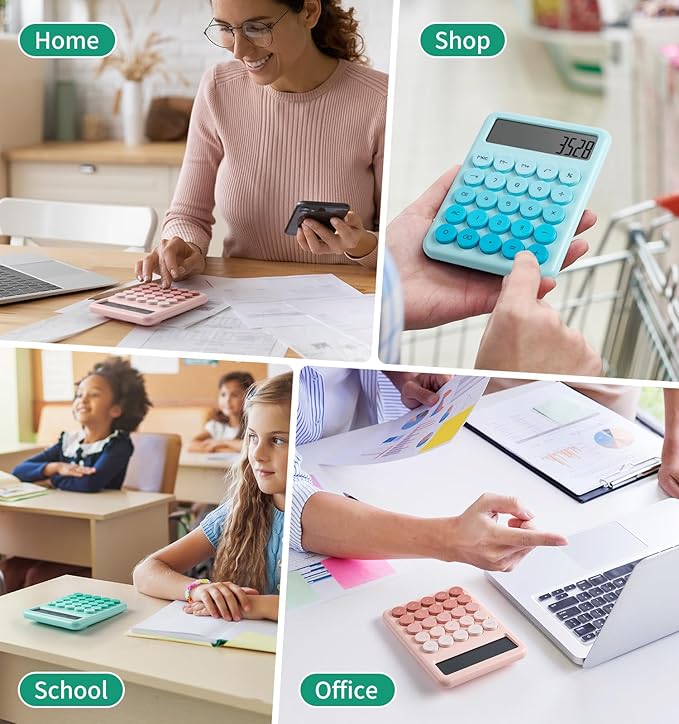 Desk Cute Green Calculator with Big Buttons, Calculators Desktop, 12 Digit with Large LCD Display, Basic Standard Calculator,Mechanical Switch Aesthetic Calculators Office Supplies for Home and School