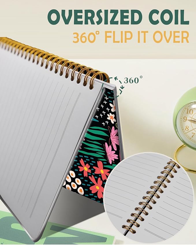 Ruled Spiral Writing Notebook,A5 Hardcover Lined College Journal for Women,Strong Twin-Wire Binding with Premium Paper,8.4" X 6",Perfect for School,Office,Home(Colorful Garden Flowers)
