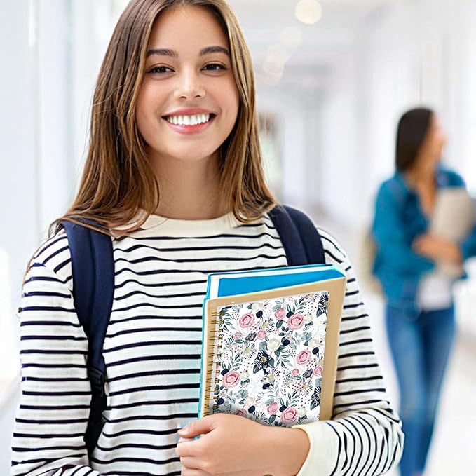 Spiral Notebook Journal for Women Men, A5 Hardcover Journal, 120 Pages Thick Paper, College Ruled Writing Notebook for School, Work & Office 8.3'' × 5.9''(Watercolor Rose Floral)