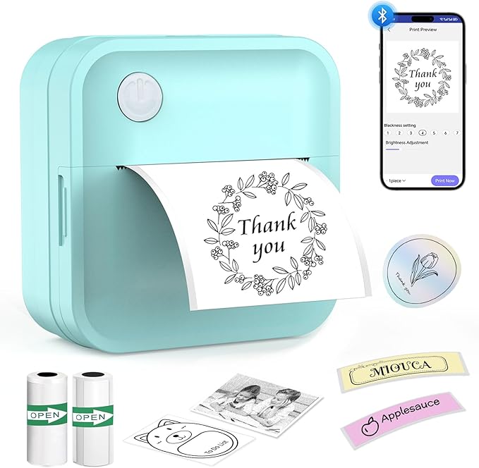 Label Maker Machine with Tape - Mini Sticker Printer Bluetooth Label Printer for Home Office Organization, Portable Thermal Sticker Maker Print Pod with Multiple Templates for Phone (Green)