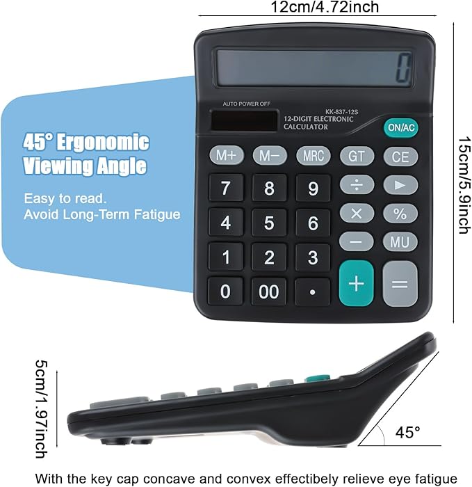 8PCS Desktop Calculators 12-Digit Dual Solar Power Calculator Handheld Basic Office Calculators with Large LCD Display and Big Sensitive Button for Office, School, Home (Black)