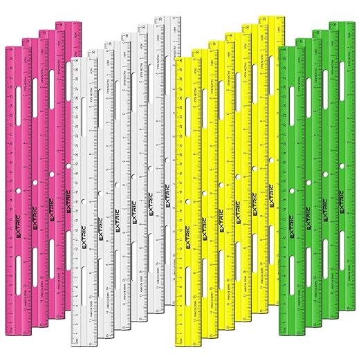 Clear Plastic Rulers 12 Inch, Rulers Bulk for Classroom Assorted Colors 20 Count Metric and Inches Ruler, Shatterproof Ruler 12 Inch