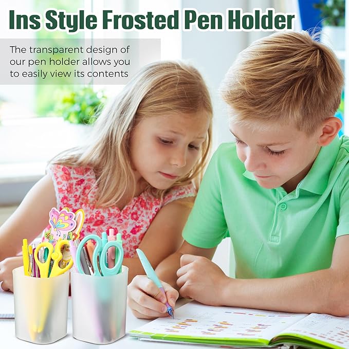 30 Pack Pen Holder Pen Cups for Desk Organizers and Storage Stationery Plastic Matte Pencil Holder Cups Ins Style Transparent for Office School Home Supplies