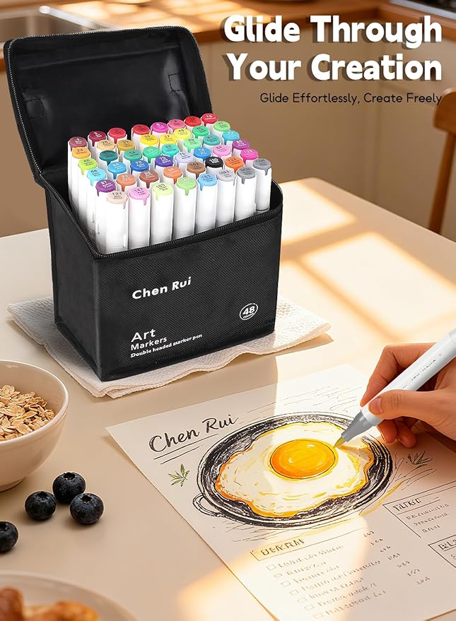 YHC 100 Colors Alcohol Brush Marker with Free App, Chen Rui Dual Tips Art Markers for Adults and Kids, Alcohol Based Brush & Chisel Tips Markers for Drawing, Coloring, Painting, Sketching
