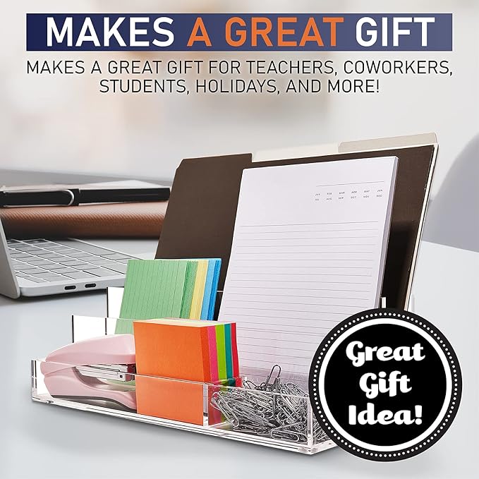 Acrylic Desk Organizer for Office Supplies and Desk Accessories, 12.5” x 5.5” x 4” and 5mm Acrylic Valet to Organize Documents, Files, Mail, Paper Clips, Sticky Notes, Tablet, Other Storage (Clear)