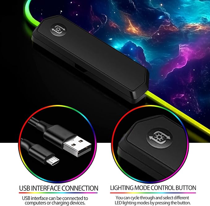 RGB Fantasy Pirate Ship Gaming Desk Mat, Computer Keyboard Large Extended Long LED Mouse Pad for Office and Home, XL (W01)