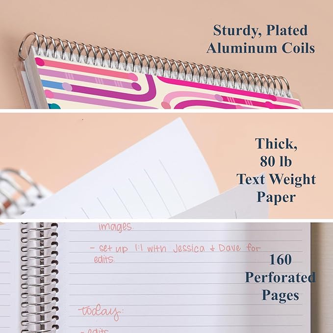 Erin Condren 8.5” x 11” Lined Spiral Notebook, College-Ruled Layout with 80 Lb. Paper, Journey Cover, 160 Lined Notebook Pages, Platinum Coil, Stickers Included