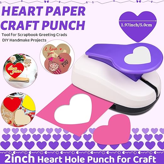 Heart Punches for Paper Crafts, 2 Inch Hole Punch for Scrapbooking, Holiday Card Making, DIY Photo Albums, Paper Puncher Heart Shapes for Wedding Day Greeting Card DIY Albums