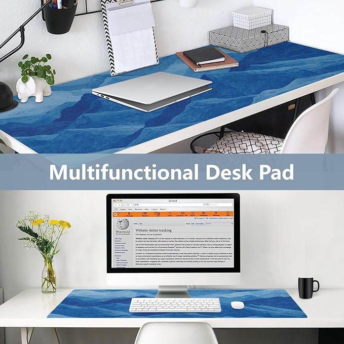 Mouse Pad Desk Mat Leather Desk Pad Large Gaming Desk Cover Protector Mat for Keyboard Computer Laptop Office Waterproof 47.2 x 23.6 Inch Blue California Mountains01