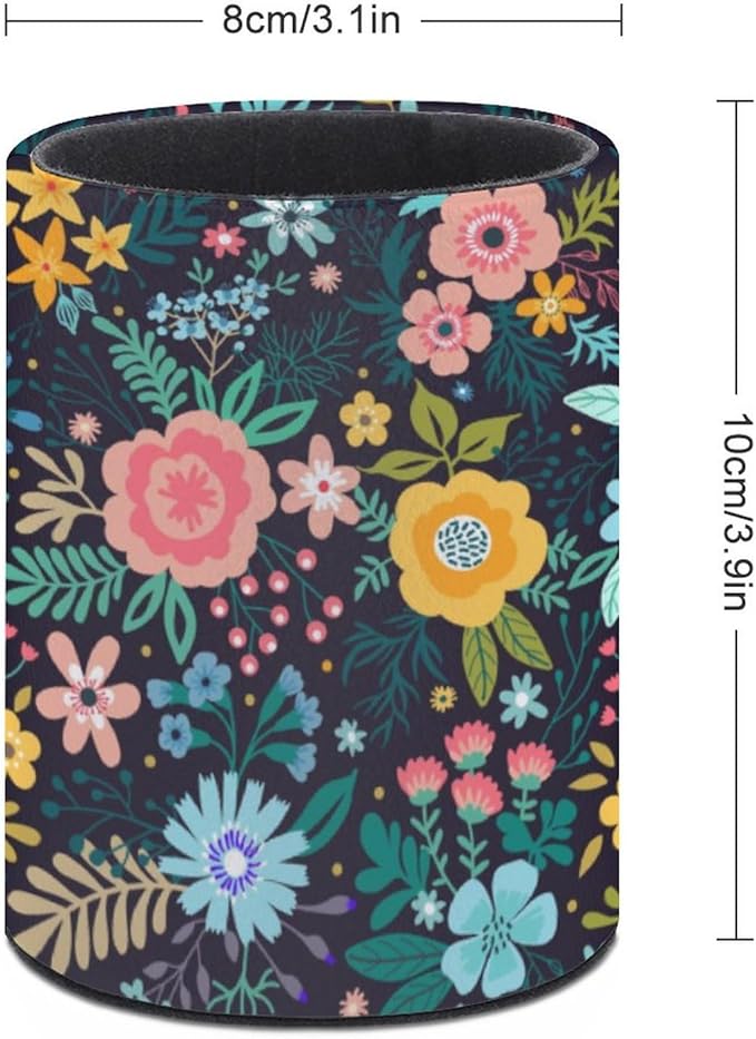 Flowers Floral Pen Holder Pencil Organizer Cute Pencil Cup Desk Decor Makeup Brush Holder PU Multifunctional Office Suppliesfor Home Classroom School