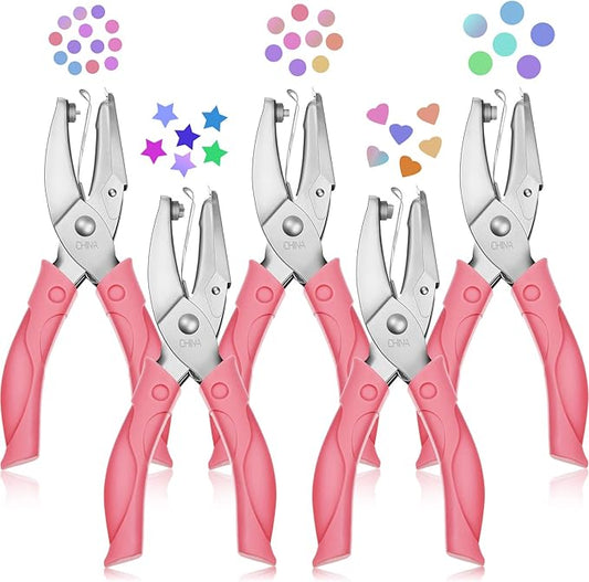 Honoson 5 Pieces Handheld Hole Paper Punch Metal Single Heart and Star Shapes Small Hole Punch Puncher with Soft Grip for DIY Craft Tags Clothing Ticket Scrapbook Tool, 3 Shapes