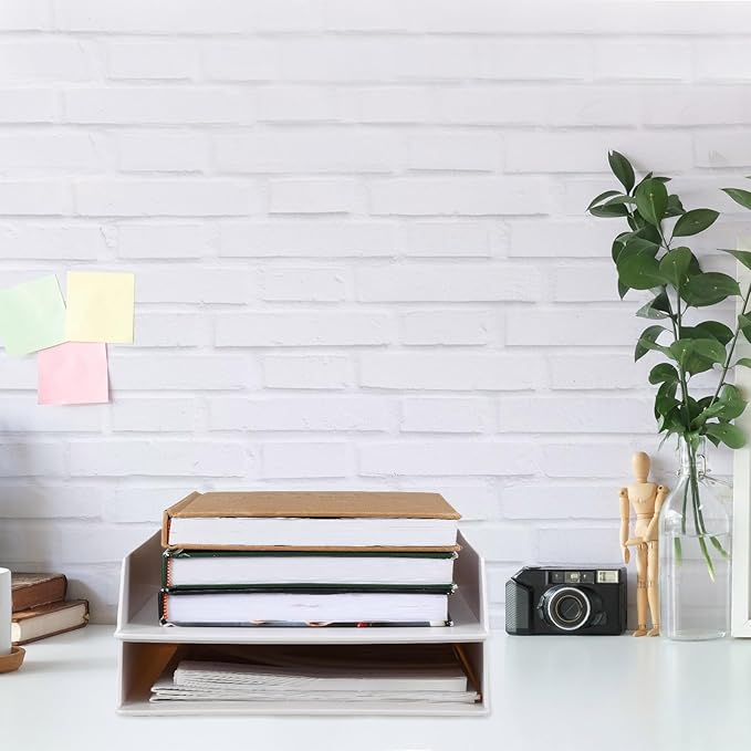 2 Pcs Stackable Desk Organizer Trays Rectangular Plastic Desk Holder Desktop Letter Tray File Organizer Paper, File, Magazine, Office Organization for Desktop