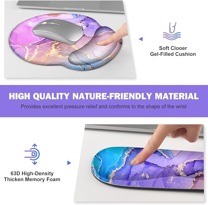 Gaming Mouse Pad, Large Desk Mat, Cute Desk Pad Protector, 4in1 XXL Mousepad + Keyboard Wrist Rest+Mouse Wrist Rest+Coaster Set with Ergonomic Desk Pad for Home Office PC Computer, Colorful Marble