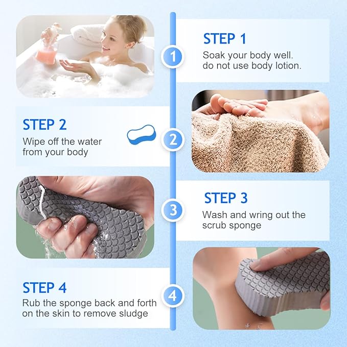 Magic Exfoliating Bath Sponge, 2025 New Super Soft Exfoliating Bath Sponge, 3D Magic Exfoliating Body Scrubber, Shower Sponges for Body Removes Dead Skin (Pink Blue)