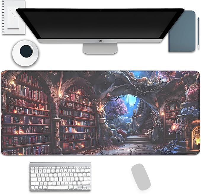 Magic Library Mouse Pad,Mysterious Collection of Books Mousepad Desk Pad with Stitched Edges,Non-Slip Waterproof Rubber Base Mouse Mat Desk Mat for Office Computer Keyboard Laptop Home(27.5x11.8 in)