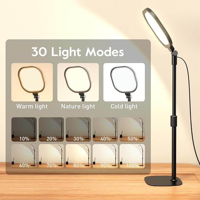 Video Conference Lighting for Zoom Meeting, Ring Light for Desk with Flexible Stand, 30 Light Modes Desk Lamps for Home Office, Desk Light & Memory Function for Zoom Lighting, Video Streaming, Drawing