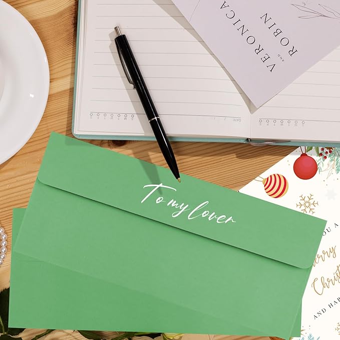 50 Pack Green #10 Business Envelopes, Standard Envelopes Self Seal, 4 1/8 x 9 1/2 Inch Letter Size Business Mailing Envelopes for Checks Invoices Statements Baby Shower Wedding Birthday