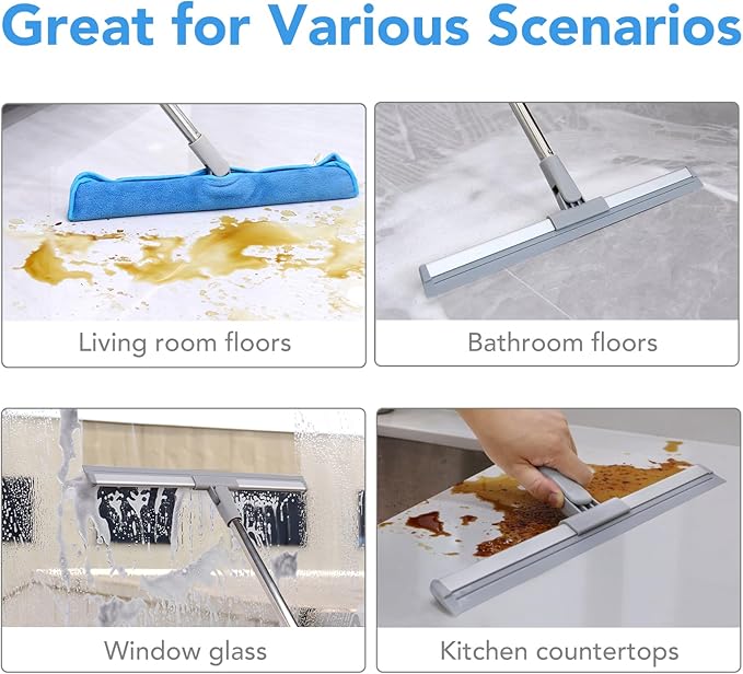 DrDirt Floor Squeegee 120cm/47in Silicone Magic Broom with Microfiber Mpo Indoor Water and Dust Remover Glass Wiper Quick Drying