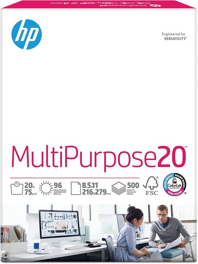 HP Printer Paper | 8.5 x 11 Paper | MultiPurpose 20 lb | 3 Ream Case - 1500 Sheets | 96 Bright | Made in USA - FSC Certified | 112530C