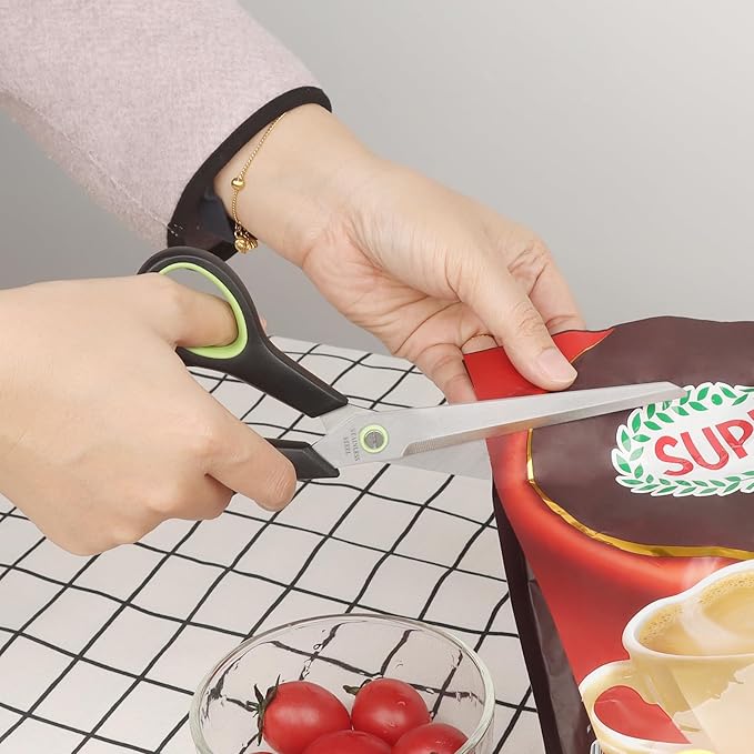 Kitchen Scissors, Stainless Steel Blades, Soft Grip, Multi-Purpose Heavy Duty Kitchen Scissors Set, Black/Green, 4 Piece Set