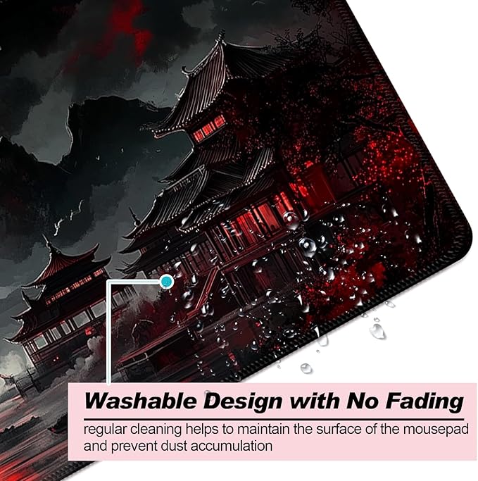 Japanese Dreamy Lakescape Full Moon Gaming Desk Mat, Computer Keyboard Large Extended Long Mouse Pad for Office and Home, XL (W07)