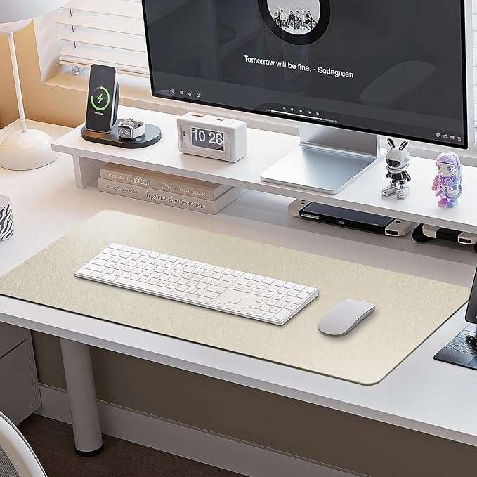 Boutilon Leather Desk Pad Protector,Non-Slip Mouse Pad,Laptop Desk Pad,Office Mouse Mat,Waterproof Leather Desk Blotter,Desk Writing Pad for Office and Home (M-Golden,30"x14")