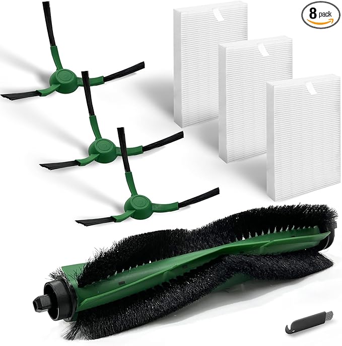 Replacement Parts for iRobot Roomba 104, 105 Vac/Combo, Y0140, Q0120, Y0110, Q011, Q0520 Robot Vacuum, Accessory Replenishment Kit with 1 Roller Brush, 3 HEPA Filters, 3 Side Brushes, 1 Cleaning Tool