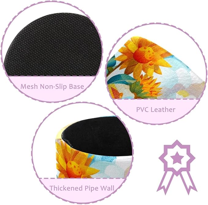 Watercolor Art Sunflower PVC Leather Circular Pencil Holder for Desk Organizer Stationery Holder for Office, School(3.9 x 3.1 Inches)